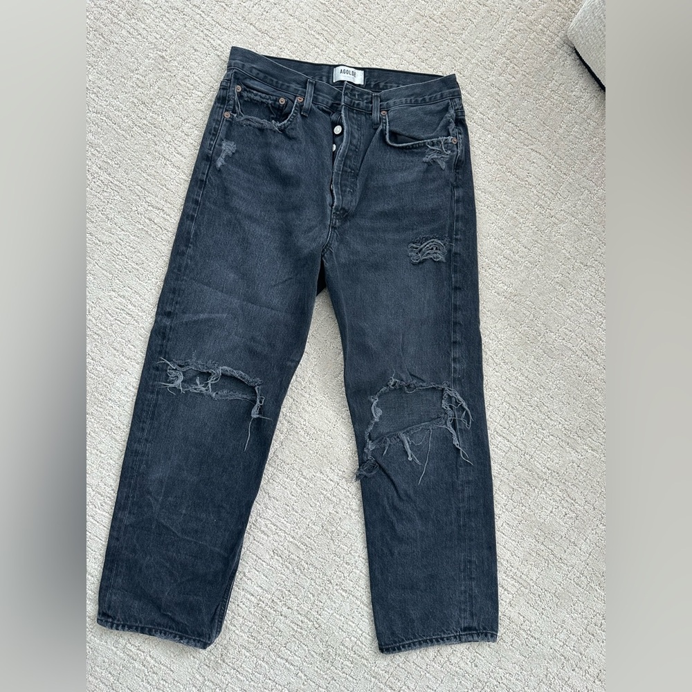 Agolde Distressed Black 90s Crop Jean